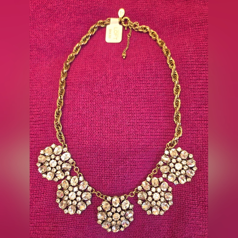 LOFT Gold Rhinestone Vintage Style Necklace